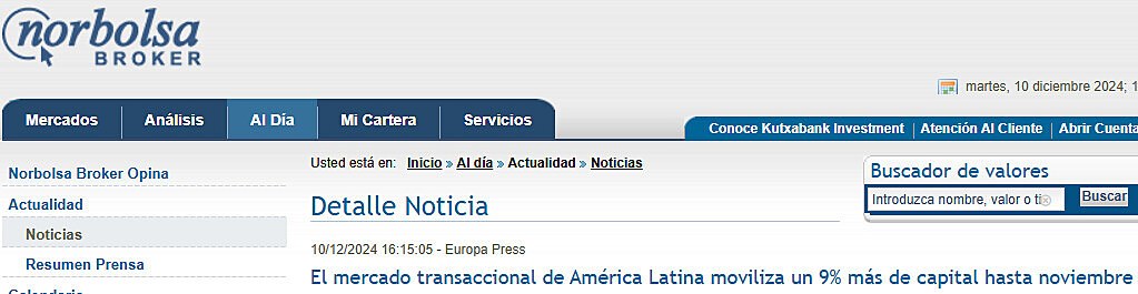 El mercado transaccional de Amrica Latina moviliza un 9% ms de capital hasta noviembre